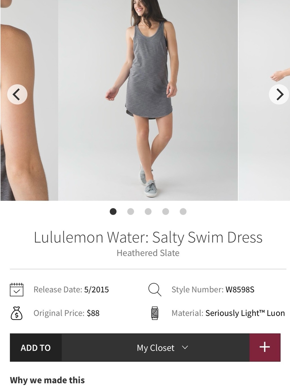 lululemon athletica Heathered Slate Swim Dress